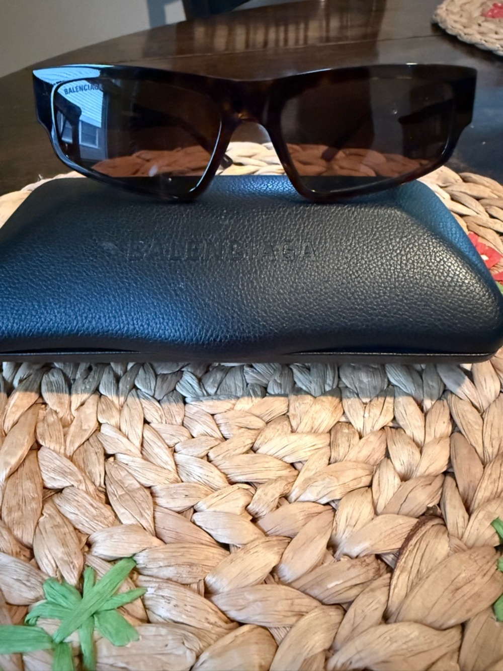 Balenciaga Dark Brown Rectangular Sunglasses